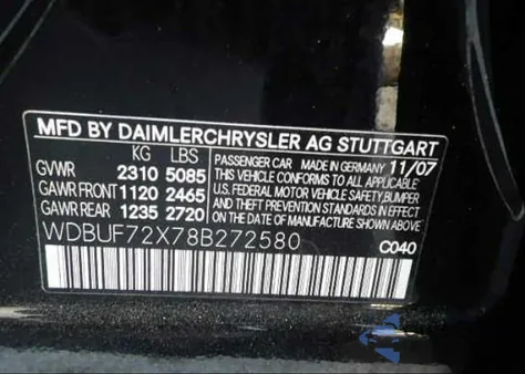 2008 Mercedes-Benz E550 from USA, damaged, VIN WDBUF72X78B272580